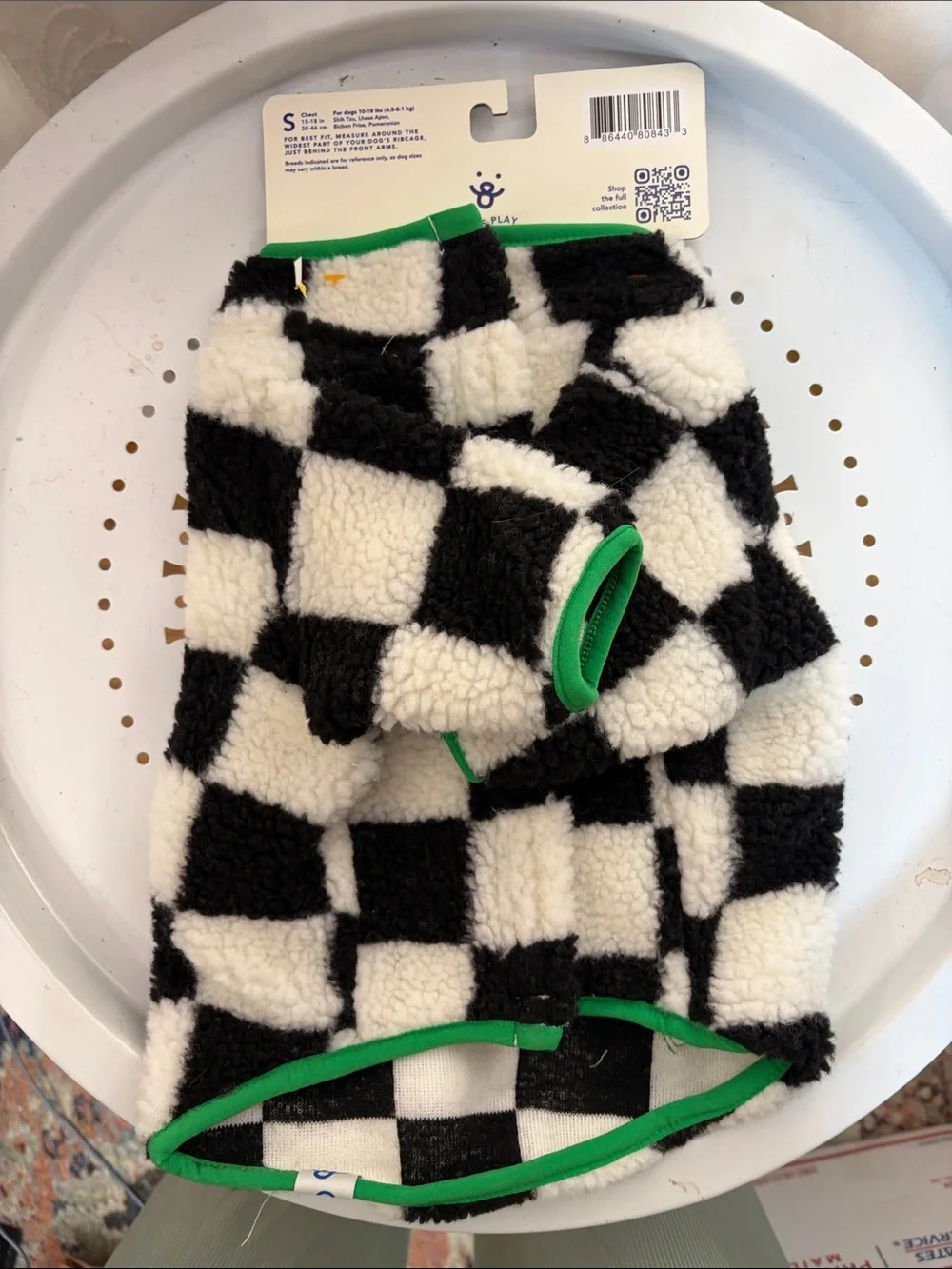 Oodles Black & White Check Sherpa One-Piece with Green Trim S NWT